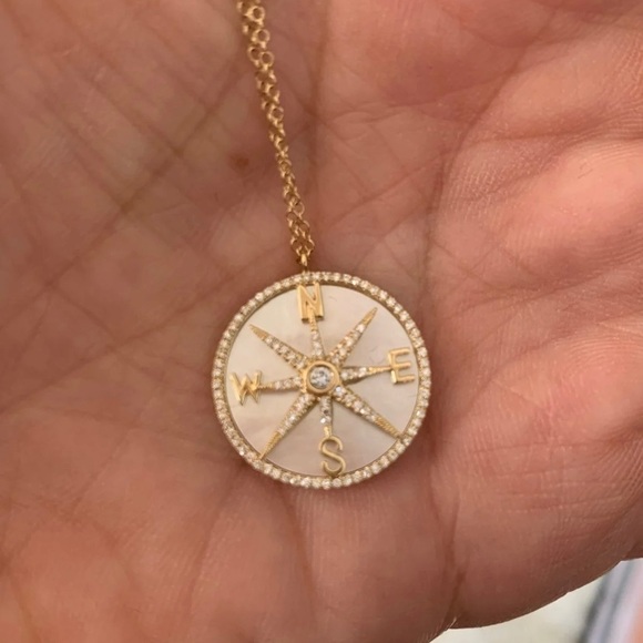 New! 14k and diamond compass pendant - Picture 10 of 11